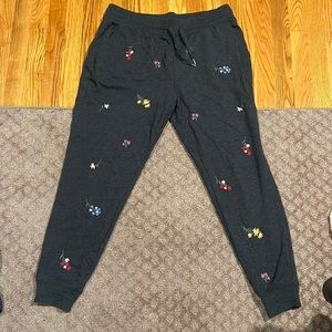 flower embroidered sweat pants